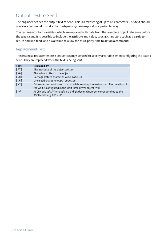 Preview thumbnail of page 5 of the TextOut Driver Manual PDF document.